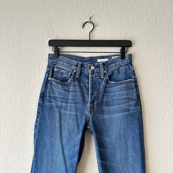 NOEND High Rise Straight Cropped Jeans Blue Denim Frayed Cotton - Picture 3 of 14